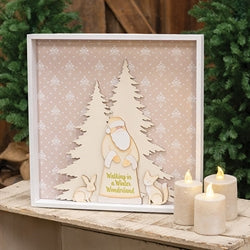Glittered Ivory Winter Wonderland Santa Shadowbox Sign