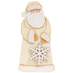 Glittered Ivory Wooden Santa With Snowflake Sitter