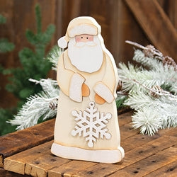 Glittered Ivory Wooden Santa With Snowflake Sitter