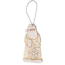 Glittered Ivory Santa & Snowflake Or Greenery Ornament - 2 Asstd.