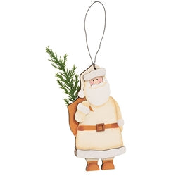 Glittered Ivory Santa & Snowflake Or Greenery Ornament - 2 Asstd.