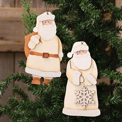 Glittered Ivory Santa & Snowflake Or Greenery Ornament - 2 Asstd.