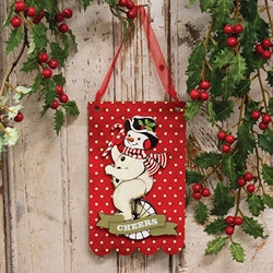 Layered Wooden Vintage Cheers Snowman Hanger