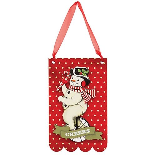 Layered Wooden Vintage Cheers Snowman Hanger