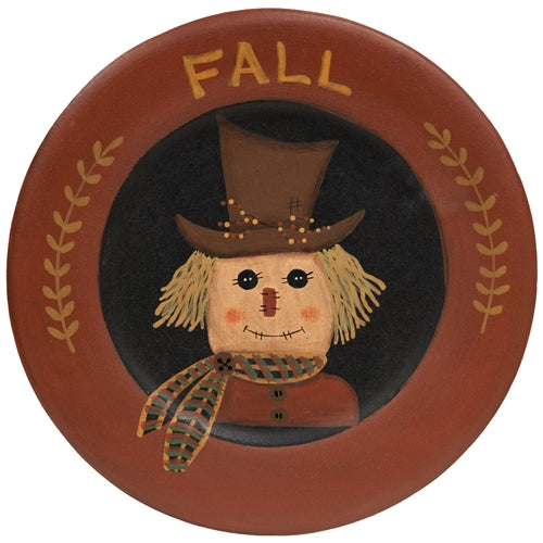 Fall Scarecrow With Scarf Wooden Plate - 9.5"