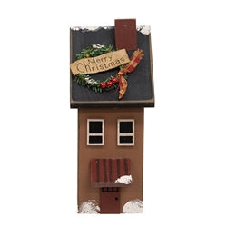 Wooden Snowy Merry Christmas Saltbox House - 7"H