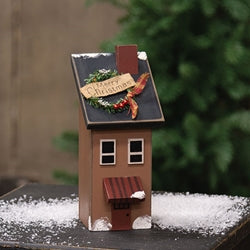 Wooden Snowy Merry Christmas Saltbox House - 7"H