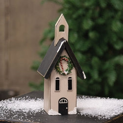 Distressed Wooden Snowy Christmas Church - 8"H
