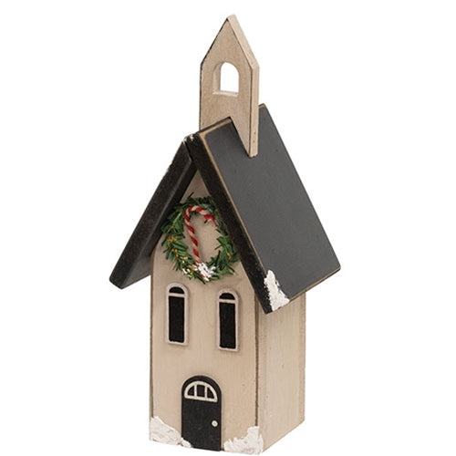 Distressed Wooden Snowy Christmas Church - 8"H