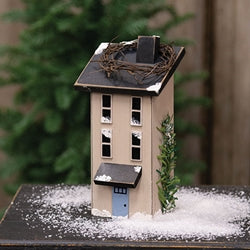 Wooden Snowy White Saltbox House - 7.5"H
