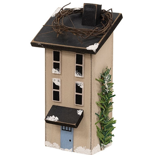 Wooden Snowy White Saltbox House - 7.5"H