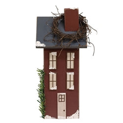 Wooden Snowy Red Saltbox House - 11.5"H