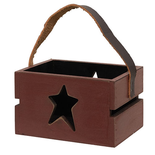 Red Wooden Star Cutout Crate With Handle