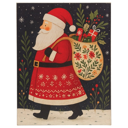 Nordic Santa At Night Wooden Sign - 10.5" x 13.5"H