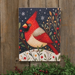 Nordic Cardinal At Night Wooden Sign - 10.5" x 13.5"H