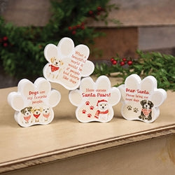 Dear Santa Wooden Pawprint Sitter - 4 Asstd.