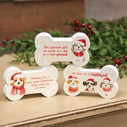 Paw-Some Wooden Christmas Bone Sitter - 3 Asstd.