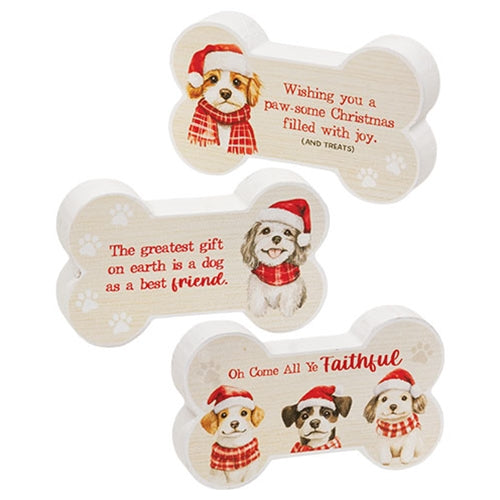 Paw-Some Wooden Christmas Bone Sitter - 3 Asstd.