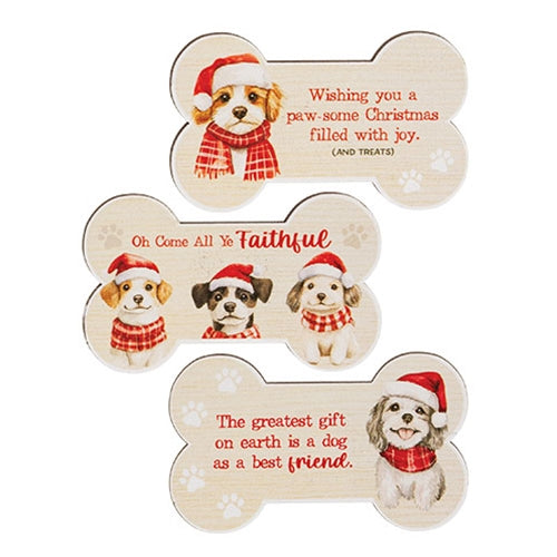 Paw-Some Wooden Christmas Bone Magnet - 3 Asstd.