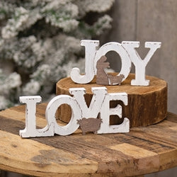 Rustic White Wood Joy Or Love Nativity Sitter - 2 Asstd.