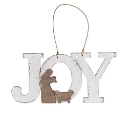 Rustic White Wood Joy Or Love Nativity Ornament - 2 Asstd.