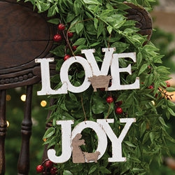 Rustic White Wood Joy Or Love Nativity Ornament - 2 Asstd.