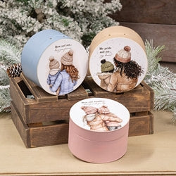 Mom Joy Round Wooden Hinged Box - 3 Asstd.