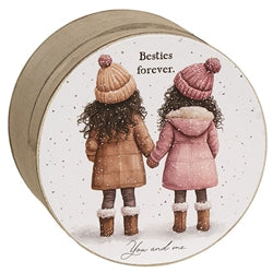 Besties Forever Round Wooden Hinged Box - 3 Asstd.