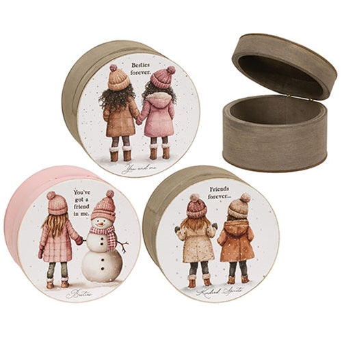 Besties Forever Round Wooden Hinged Box - 3 Asstd.