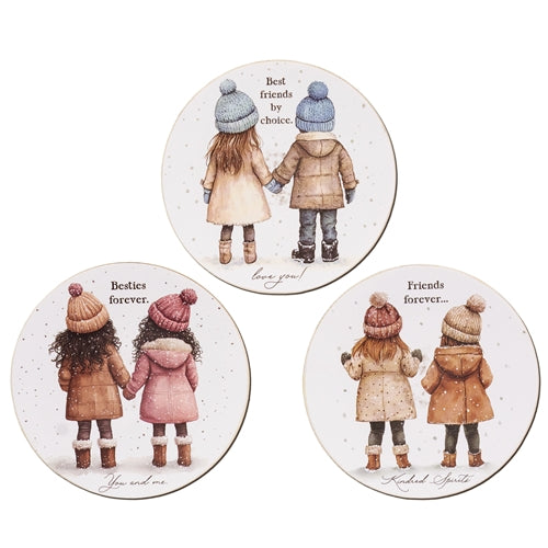 Besties Forever Round Wooden Magnet - 3 Asstd.