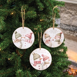 Snowy Ever After Pastel Snowman Ornament - 3 Asstd.