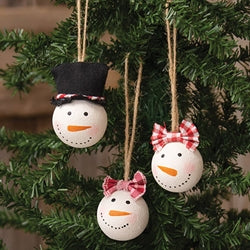 Round Snowman/Snowgirl Ornament - 3 Asstd.