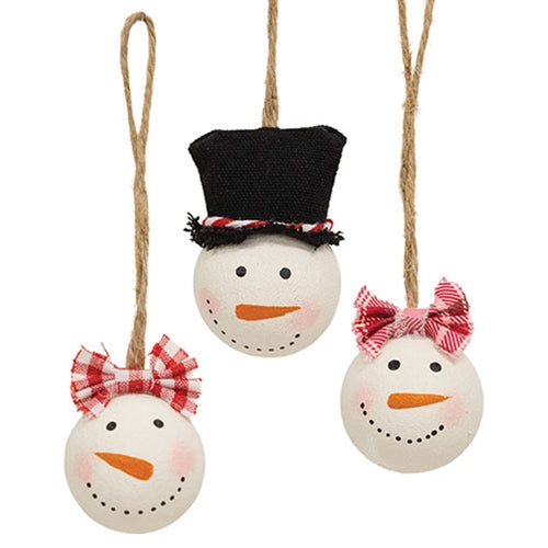 Round Snowman/Snowgirl Ornament - 3 Asstd.