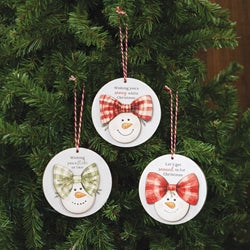 Snowgirl With Bow Round Ornament - 3 Asstd.