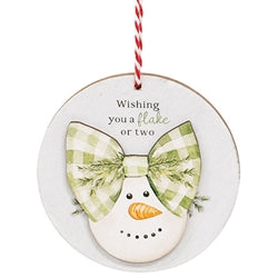 Snowgirl With Bow Round Ornament - 3 Asstd.