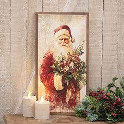 Olde Tyme Christmas Santa With Florals Framed Canvas - 8.5" x16.5"