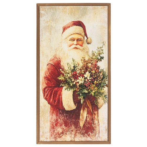 Olde Tyme Christmas Santa With Florals Framed Canvas - 8.5" x16.5"