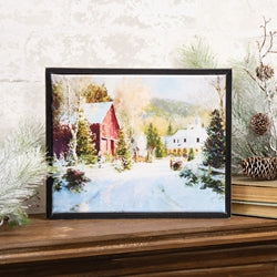 Winter Farm Scene Framed Canvas - 10.5" x8.5"