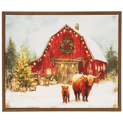 Highland Family At the Winter Barn Canvas