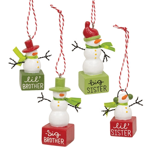 4/Set - Resin Snow Sibling Ornaments