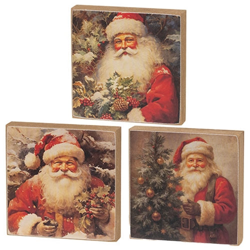 Vintage Santa Portrait 4" Square Block - 3 Asstd.