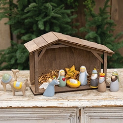 11/Set - Resin Nativity With Wooden Manger