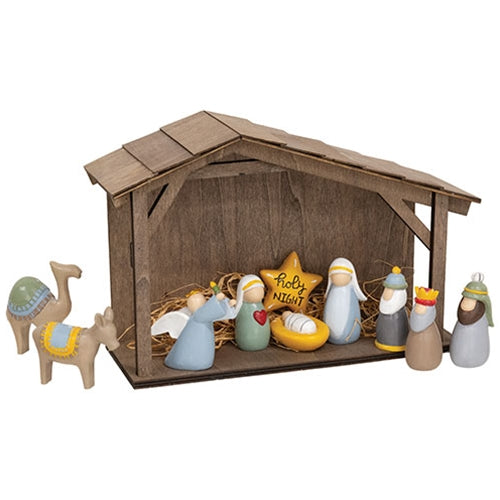 11/Set - Resin Nativity With Wooden Manger