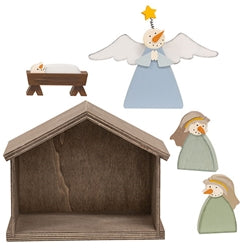 5/Set - Wooden Snowman Nativity With Manger