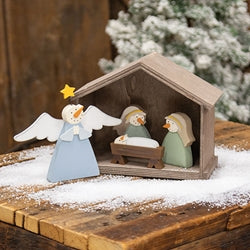 5/Set - Wooden Snowman Nativity With Manger