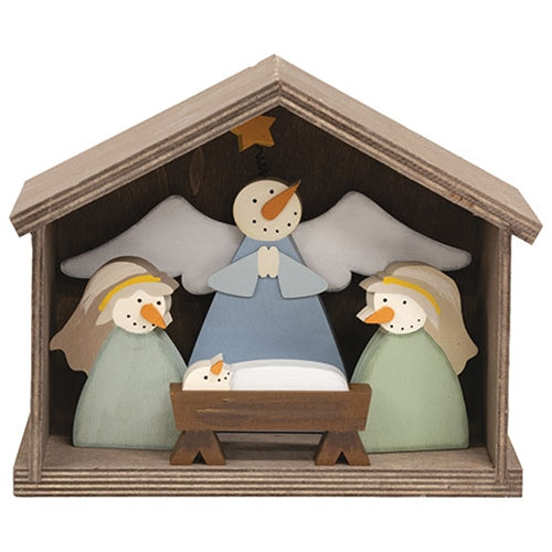 5/Set - Wooden Snowman Nativity With Manger