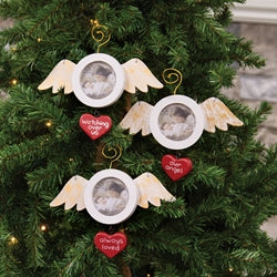 Distressed Wood and Metal Angel Wing Photo Ornament - 3 Asstd