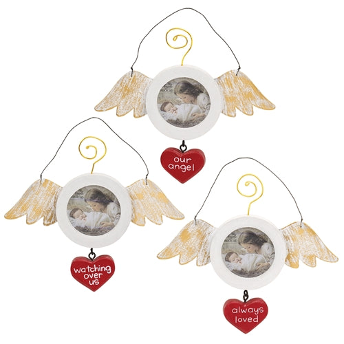 Distressed Wood and Metal Angel Wing Photo Ornament - 3 Asstd