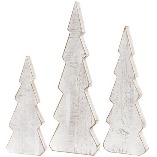 3/Set - Rustic White Wooden Christmas Tree Sitters