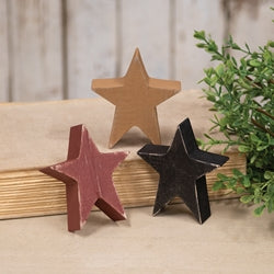 3/Set - Mustard Burgundy and Black Wooden Stars